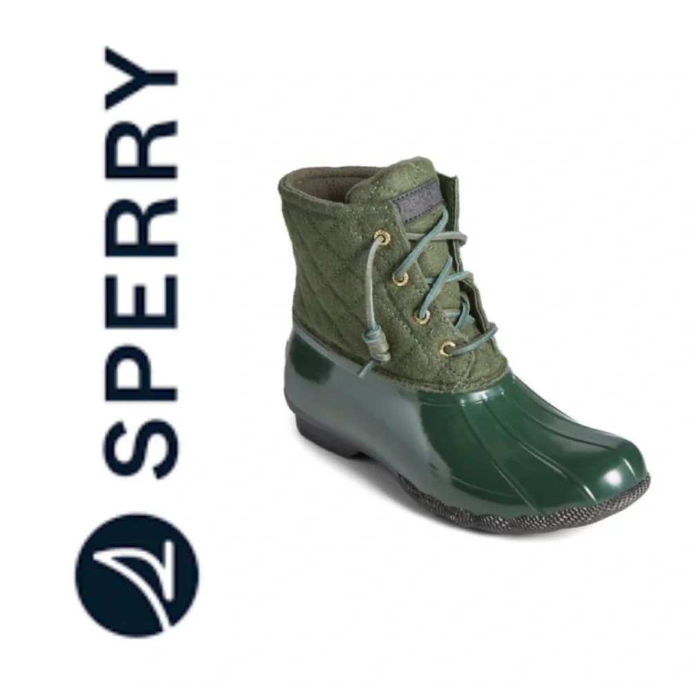 NWOB Sperry Saltwater Women’s Wool green quilted waterproof duck boots